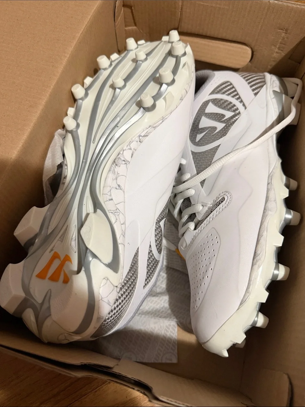 Men's White Athletic Cleats with Gray Accents